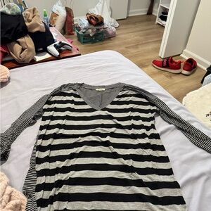 Jane and Delancey Black and Gray Striped Blouse